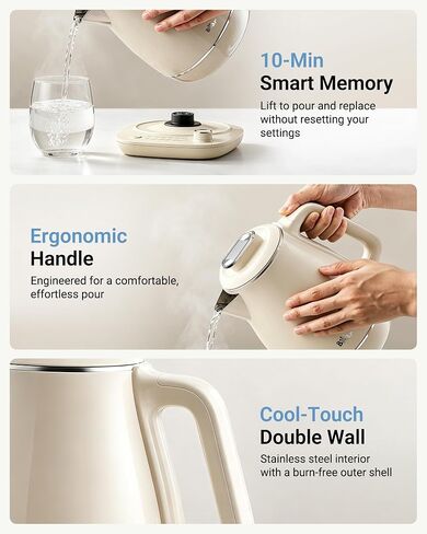 Bear Electric Kettle, 1.5L 304 Stainless Steel Water Boiler, 1500W Fast Boiling Tea Kettle with Double Wall Cool Touch, Auto Shut-Off & Boil-Dry Protection, BPA-Free, Cream in Saudi Arabia