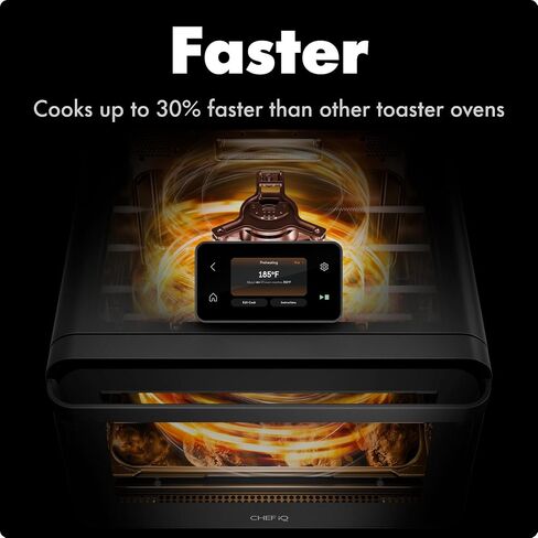 مجموعة مقلاة الهواء الذكية من تشيف iQ MiniOven، فرن حراري 11 في 1، خبز، شويل، قلي الهواء، شواء، تجفيف، 1750 وات، سعة 25 كيو تي، طهي سريع مع عناصر تحكم تعمل باللمس - أسود in Kuwait