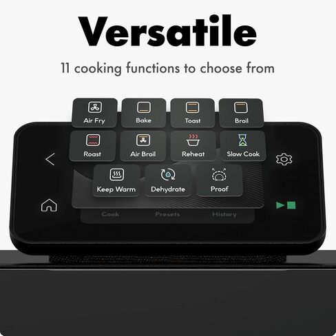مجموعة مقلاة الهواء الذكية من تشيف iQ MiniOven، فرن حراري 11 في 1، خبز، شويل، قلي الهواء، شواء، تجفيف، 1750 وات، سعة 25 كيو تي، طهي سريع مع عناصر تحكم تعمل باللمس - أسود in Kuwait