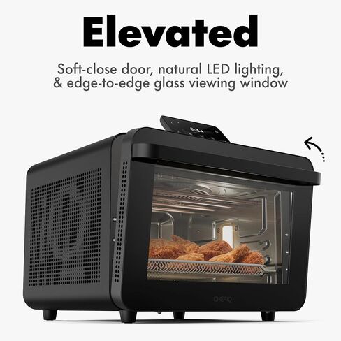 مجموعة مقلاة الهواء الذكية من تشيف iQ MiniOven، فرن حراري 11 في 1، خبز، شويل، قلي الهواء، شواء، تجفيف، 1750 وات، سعة 25 كيو تي، طهي سريع مع عناصر تحكم تعمل باللمس - أسود in Kuwait