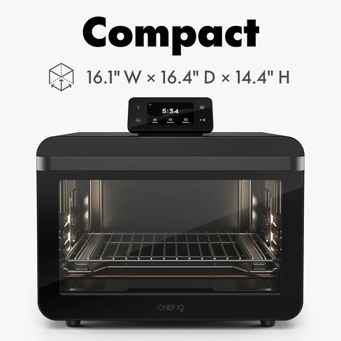 مجموعة مقلاة الهواء الذكية من تشيف iQ MiniOven، فرن حراري 11 في 1، خبز، شويل، قلي الهواء، شواء، تجفيف، 1750 وات، سعة 25 كيو تي، طهي سريع مع عناصر تحكم تعمل باللمس - أسود in Kuwait