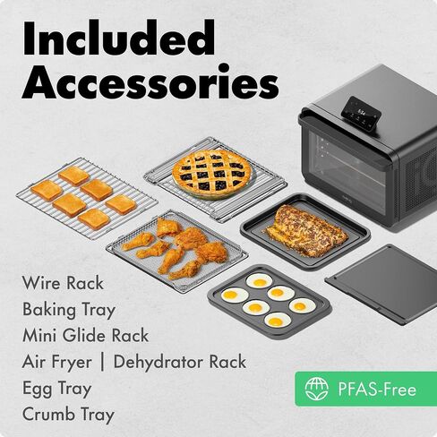 مجموعة مقلاة الهواء الذكية من تشيف iQ MiniOven، فرن حراري 11 في 1، خبز، شويل، قلي الهواء، شواء، تجفيف، 1750 وات، سعة 25 كيو تي، طهي سريع مع عناصر تحكم تعمل باللمس - أسود in Kuwait