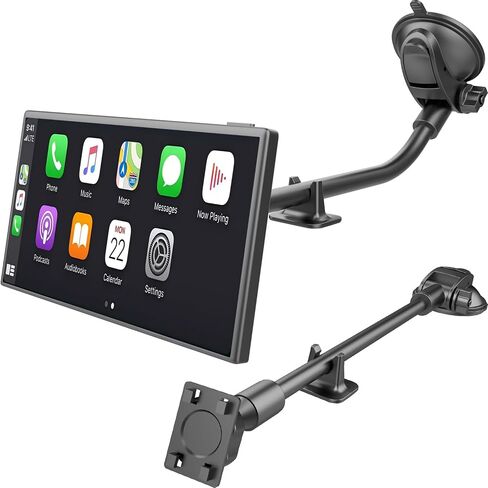300mm Long Arm Car Mount for Portable CarPlay Screens, Adjustable Angles, Within Reach Mounting Solution for in-Car Android Display Monitors, Suction Cup Windshield Mount with 4-Tab Bracket in Saudi Arabia