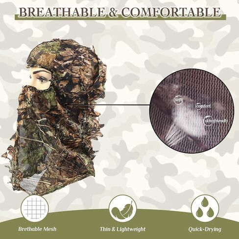 Camo Hunting Face Mask, 3D Camouflage Leafy Tactical Balaclava Face Mask, Full Face Mask for Men/Women, Camouflage in Saudi Arabia