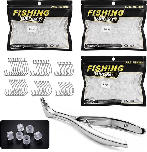 Wacky Worm O-Rings with Tool, Wide Thick Silicone Bait Saver | 271PCS Wacky Rig Kit for Bass Fishing, Protect Soft Plastic Worms from Tearing, Fits 3–7 Inch Senko Worms, Two Fishing Hooks in Saudi Arabia