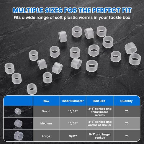 Wacky Worm O-Rings with Tool, Wide Thick Silicone Bait Saver | 271PCS Wacky Rig Kit for Bass Fishing, Protect Soft Plastic Worms from Tearing, Fits 3–7 Inch Senko Worms, Two Fishing Hooks in Saudi Arabia