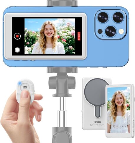Vlog Selfie Monitor Screen iPhone, Screen Mirroring with Remote Control | 4K 60fps Recording, Magnetic Fixation, 180° Rotation, 3 Levels of Brightness, Compatible with iPhone & Android in Saudi Arabia