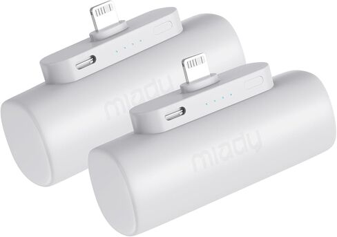 Miady 2-Pack Mini Portable Charger Built-in Connector Compact Battery Pack | 5000mAh PowerBank丨Not for Android丨Lightweight丨for Travel丨Compatible with iPhone 14/13 Series丨Flight-Safe丨18Wh丨Black+White in Kuwait