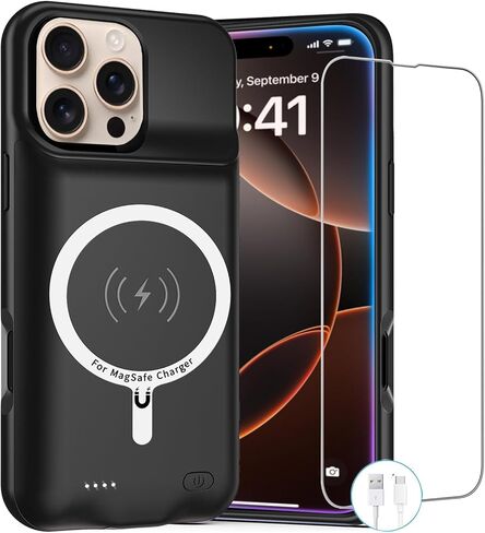 Battery Case for iPhone 17 Pro Max,12000mAh Rechargeable Portable Charging Case with Wireless Charging Compatible for iPhone 17 Pro Max (6.9inch) with Carplay Extend Battery Pack Charger Cover (Black) in Kuwait