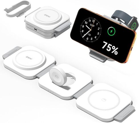 3 in 1 Charging Station for Apple, Foldable Magnetic Wireless Charger Dock | Travel Charging Pad for Multiple Devices iPhone 17 16 15 14 13 12 Pro Max Plus Apple Watch Series & AirPods 4/3/2/Pro in Saudi Arabia