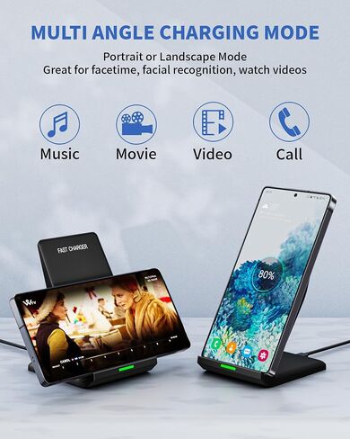 Fast Wireless Charger for Samsung, 15W Wireless Charging Stand Desk Phone Charger Stand with PD 20W USB C Plug Adapter for Samsung Galaxy S24 Ultra S24+ S23 S22 S21 S20, Pixel 8 7 Pro, iPhone 17 16 15 in Saudi Arabia