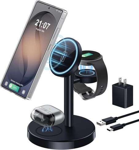 Aeinidi 2026 3 in 1 Wireless Charging Station Compatible with MagSafe Charger Stand, 15W Fast Magnetic Mag-Safe Charger for iPhone 17 16 15 14 13 12 Series Apple iWatch AirPods Pro 4 3 2, Black in Saudi Arabia