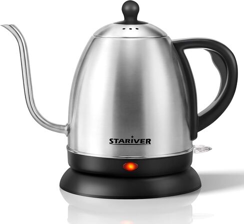 Stariver Gooseneck Electric Kettle, 1L Stainless Steel Pour Over Tea Pot | Fast Heating, Auto Shut-Off, Boil-Dry Protection, BPA-Free, for Pour Over Coffee, Tea, Drip Brew, Home or Office in Saudi Arabia