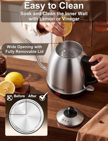 Stariver Gooseneck Electric Kettle, 1L Stainless Steel Pour Over Tea Pot | Fast Heating, Auto Shut-Off, Boil-Dry Protection, BPA-Free, for Pour Over Coffee, Tea, Drip Brew, Home or Office in Saudi Arabia