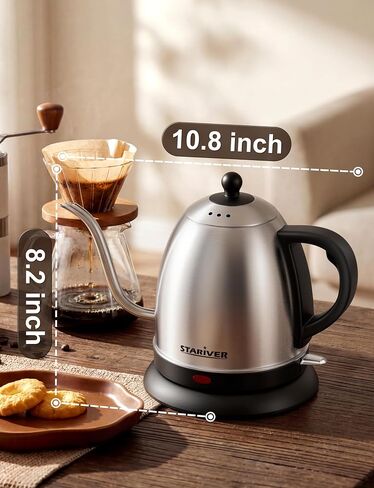 Stariver Gooseneck Electric Kettle, 1L Stainless Steel Pour Over Tea Pot | Fast Heating, Auto Shut-Off, Boil-Dry Protection, BPA-Free, for Pour Over Coffee, Tea, Drip Brew, Home or Office in Saudi Arabia