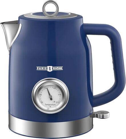 PARIS RHÔNE Retro Stainless Steel Electric Kettle, 1.7L Cordless Hot Water Tea Kettle with Thermometer, 1500W Fast Heating, LED Indicator, Auto Shut-Off & Boil Dry Protection in Saudi Arabia