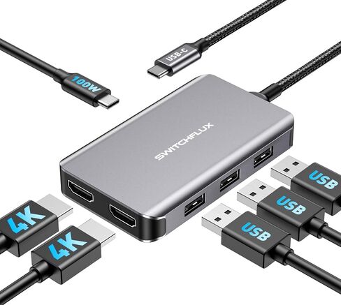 Laptop Docking Station Dual Monitor,USB C to Dual HDMI Adapter | 6 in 1 USB C Hub with 4K60Hz HDMI,3USB Port,100WPD Charging Ports,Compatible for MacBook Air/Pro,iPad Pro,Dell XPS in Kuwait