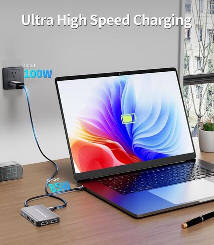 Laptop Docking Station Dual Monitor,USB C to Dual HDMI Adapter | 6 in 1 USB C Hub with 4K60Hz HDMI,3USB Port,100WPD Charging Ports,Compatible for MacBook Air/Pro,iPad Pro,Dell XPS in Kuwait