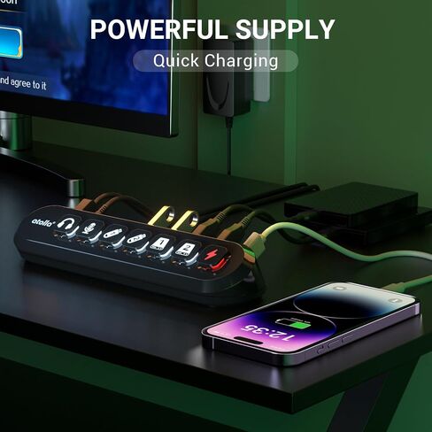 موزع USB يعمل بالطاقة، محور أتولا 7 منافذ USB 3.0 (6 منافذ نقل فائقة السرعة + 1 منفذ شحن سريع) مع مفتاح أيقونة مضيء قابل للتبديل ومحول طاقة 12 فولت/3 أمبير لنظام التشغيل Windows وMacOS وChromeOS وLinux in Kuwait