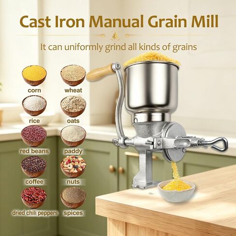 7.5 lb Cast Iron Manual Grain Mill with High Hopper For Domestic Use | Cast Iron Corn Hand Manual Grinder, Wheat Grinder For Corn, Rice, Soybeans, Pepper, Spice, Chickpeas, Coffee, 5Y Warranty in Saudi Arabia