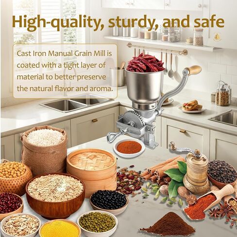 7.5 lb Cast Iron Manual Grain Mill with High Hopper For Domestic Use | Cast Iron Corn Hand Manual Grinder, Wheat Grinder For Corn, Rice, Soybeans, Pepper, Spice, Chickpeas, Coffee, 5Y Warranty in Saudi Arabia