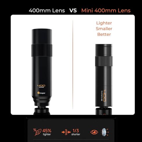 Fotorgear mini 400mm Telephoto Lens for iPhone & Android, T‑Mount, Zoom Lens with Universal Lens Clip Cleaning Cloth 17mm Eyecup Carrying Case for Hiking Camping Wildlife Observation Concert Watching in Saudi Arabia