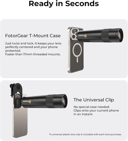 Fotorgear mini 400mm Telephoto Lens for iPhone & Android, T‑Mount, Zoom Lens with Universal Lens Clip Cleaning Cloth 17mm Eyecup Carrying Case for Hiking Camping Wildlife Observation Concert Watching in Saudi Arabia