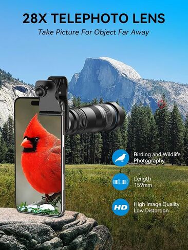 MIAO LAB 28X HD Telephoto Lens for iPhone/Samsung/Android, High Power Telephoto Camera Lens with Universal Clip Compatibility Most Smartphone - 28X in Saudi Arabia