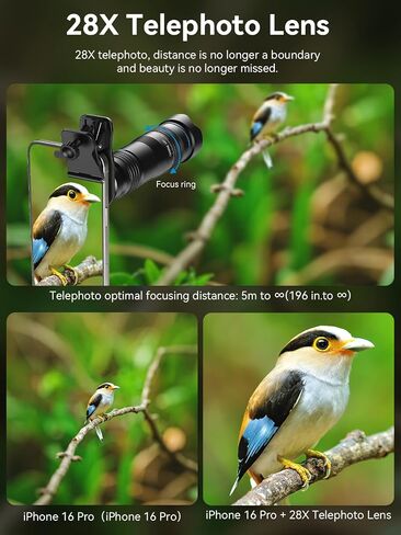 MIAO LAB 28X HD Telephoto Lens for iPhone/Samsung/Android, High Power Telephoto Camera Lens with Universal Clip Compatibility Most Smartphone - 28X in Saudi Arabia
