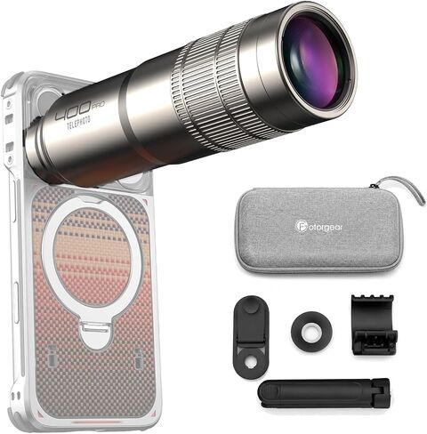 Fotorgear 400mm Pro Telephoto Lens for iPhone & Android, T‑Mount, Zoom Lens with Universal Lens Clip Cleaning Cloth 17mm Eyecup Carrying Case for Hiking Camping Wildlife Observation Concert Watching in Saudi Arabia