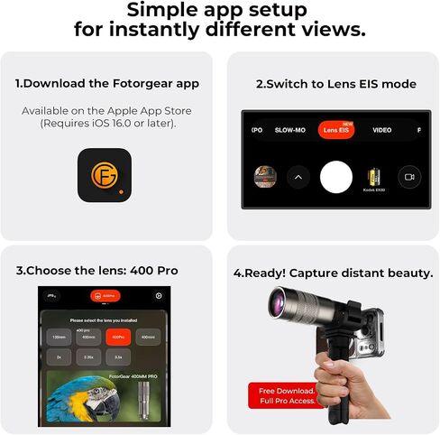 Fotorgear 400mm Pro Telephoto Lens for iPhone & Android, T‑Mount, Zoom Lens with Universal Lens Clip Cleaning Cloth 17mm Eyecup Carrying Case for Hiking Camping Wildlife Observation Concert Watching in Saudi Arabia