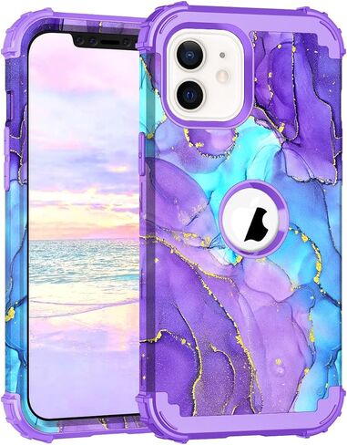 Hocase Heavy Duty Case for iPhone SE 2022/2020, Blue Purple Marble | Shockproof Protection Soft Silicone Rubber+Hard Plastic Bumpers Hybrid Protective Case for Women & Girls in Saudi Arabia