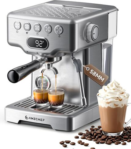 AMZCHEF 58mm PID Espresso Machine with Pressure Gauge & Steam Wand for Home | 58mm Professiona\PID Temperature Control\Pressure Gauge\10mm Steam Wand in Kuwait