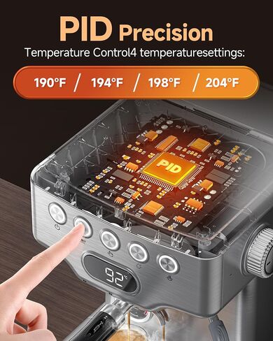 AMZCHEF 58mm PID Espresso Machine with Pressure Gauge & Steam Wand for Home | 58mm Professiona\PID Temperature Control\Pressure Gauge\10mm Steam Wand in Kuwait