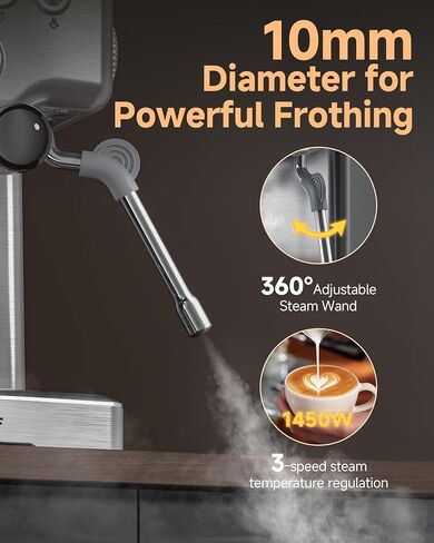 AMZCHEF 58mm PID Espresso Machine with Pressure Gauge & Steam Wand for Home | 58mm Professiona\PID Temperature Control\Pressure Gauge\10mm Steam Wand in Kuwait