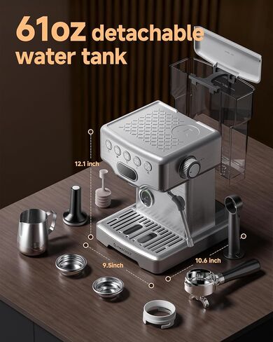 AMZCHEF 58mm PID Espresso Machine with Pressure Gauge & Steam Wand for Home | 58mm Professiona\PID Temperature Control\Pressure Gauge\10mm Steam Wand in Kuwait