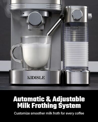 KIDISLE 20 Bar Espresso Machine with Auto Milk Frother & Touchscreen, 1350W | Dual Boiler 1350W Brew +1000W Froth, Pre-Infusion Rich Crema, 44oz Water + 24oz Milk, 3-in-1 Espresso, Cappuccino, Latte in Saudi Arabia