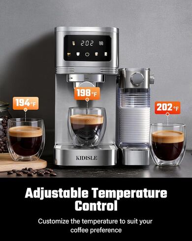 KIDISLE 20 Bar Espresso Machine with Auto Milk Frother & Touchscreen, 1350W | Dual Boiler 1350W Brew +1000W Froth, Pre-Infusion Rich Crema, 44oz Water + 24oz Milk, 3-in-1 Espresso, Cappuccino, Latte in Saudi Arabia