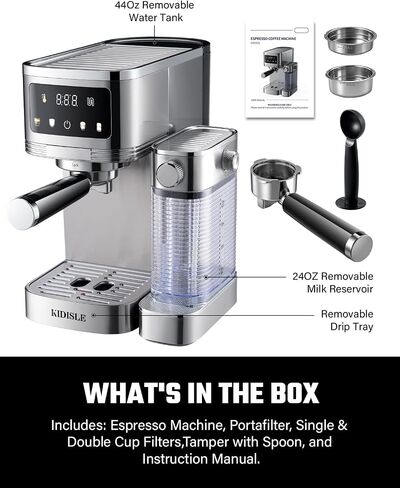 KIDISLE 20 Bar Espresso Machine with Auto Milk Frother & Touchscreen, 1350W | Dual Boiler 1350W Brew +1000W Froth, Pre-Infusion Rich Crema, 44oz Water + 24oz Milk, 3-in-1 Espresso, Cappuccino, Latte in Saudi Arabia