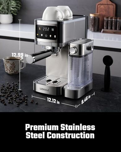 KIDISLE 20 Bar Espresso Machine with Auto Milk Frother & Touchscreen, 1350W | Dual Boiler 1350W Brew +1000W Froth, Pre-Infusion Rich Crema, 44oz Water + 24oz Milk, 3-in-1 Espresso, Cappuccino, Latte in Saudi Arabia