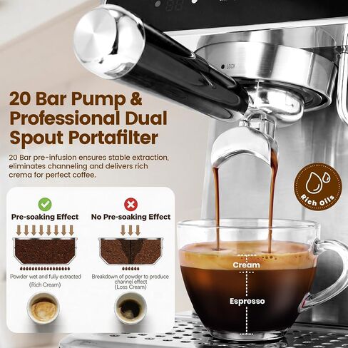 Touchscreen Espresso Machines with Timer, 51oz Water Tank, 20 Bar | Expresso Coffee Machines Professional Stainless Steel Coffee Maker for Latte Americano, Cappuccino Machine for Home Office in Saudi Arabia