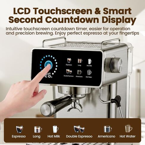 Touchscreen Espresso Machines with Timer, 51oz Water Tank, 20 Bar | Expresso Coffee Machines Professional Stainless Steel Coffee Maker for Latte Americano, Cappuccino Machine for Home Office in Saudi Arabia