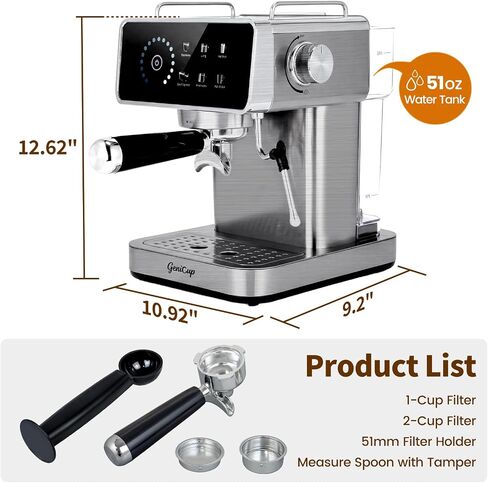 Touchscreen Espresso Machines with Timer, 51oz Water Tank, 20 Bar | Expresso Coffee Machines Professional Stainless Steel Coffee Maker for Latte Americano, Cappuccino Machine for Home Office in Saudi Arabia