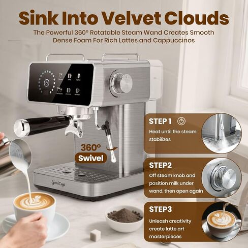 Touchscreen Espresso Machines with Timer, 51oz Water Tank, 20 Bar | Expresso Coffee Machines Professional Stainless Steel Coffee Maker for Latte Americano, Cappuccino Machine for Home Office in Saudi Arabia