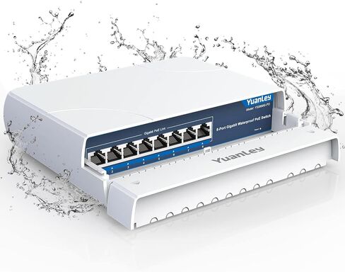 YuanLey 8 منافذ PoE Switch Gigabit - محول شبكة إيثرنت خارجي غير مُدار مقاوم للماء 1000 ميجابت في الثانية، طاقة مدمجة 120 وات، دعم IEEE802.3af/at والتوصيل والتشغيل، مثالي للاستخدام في الهواء الطلق in Kuwait