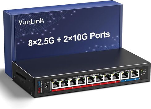 18-Port 2.5G Ethernet Switch with 10G Uplink, 16×2.5Gbps + 2×10G RJ45 Ports,VunLink Multi-Gig Unmanaged Network Switch, Plug & Play LAN Switch, Desktop Rackmount for NAS, Gaming, WiFi 6/7, Office in Saudi Arabia