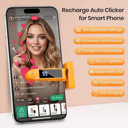 Keledz Recharge Auto Clicker لـ TikTok، تطبيقات iPhone iPad، الألعاب، Live (برتقالي) | 107 سرعات قابلة للتعديل، نقرة سريعة لمحاكاة الإصبع المستمر in Kuwait