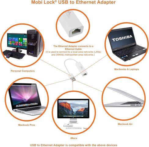 USB Ethernet LAN Network Adapter Compatible with Laptops and All USB 2.0 Compatible Computers Including Windows 7 to 11 Vista Mac OS X and macOS - by Mobi Lock in Saudi Arabia