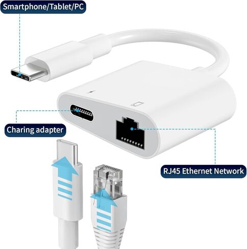 MFi Certified 2 in 1 USB C to RJ45 Ethernet LAN Network Adapter with 60W USB Type C Charge Port Compatible with iPhone 16/15 Tablet/Laptop and USB C Devices,Supports 10/100Mbps in Saudi Arabia