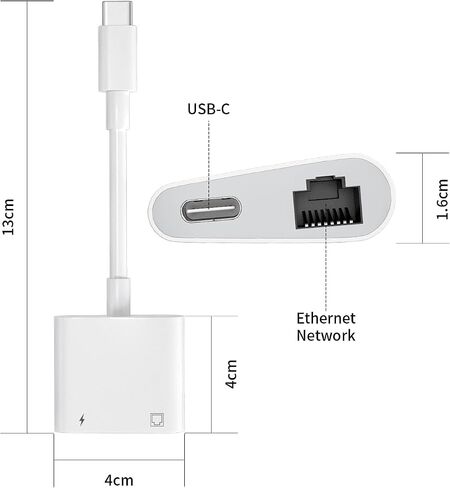 MFi Certified 2 in 1 USB C to RJ45 Ethernet LAN Network Adapter with 60W USB Type C Charge Port Compatible with iPhone 16/15 Tablet/Laptop and USB C Devices,Supports 10/100Mbps in Saudi Arabia